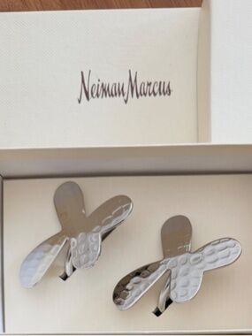 Vtg Neiman Marcus Hammered Silver Abstract Butterfly Napkin Rings Set of 2 NIB
